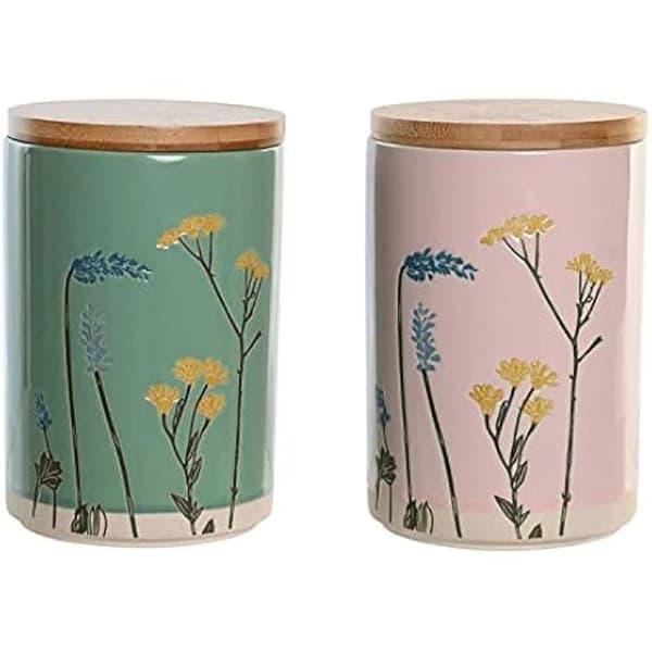 Flaska - DKD HEMINNREDNING - Standard - Rosa och grönt - Stengods och bambu - 11,5 x 11,5 x 17,5 cm