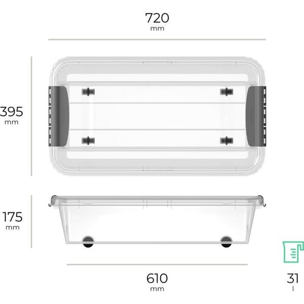 Siguro Pro Box Förvaringslåda Under Sängen 31 l, 39,5 × 17,5 × 72 cm, transparent
