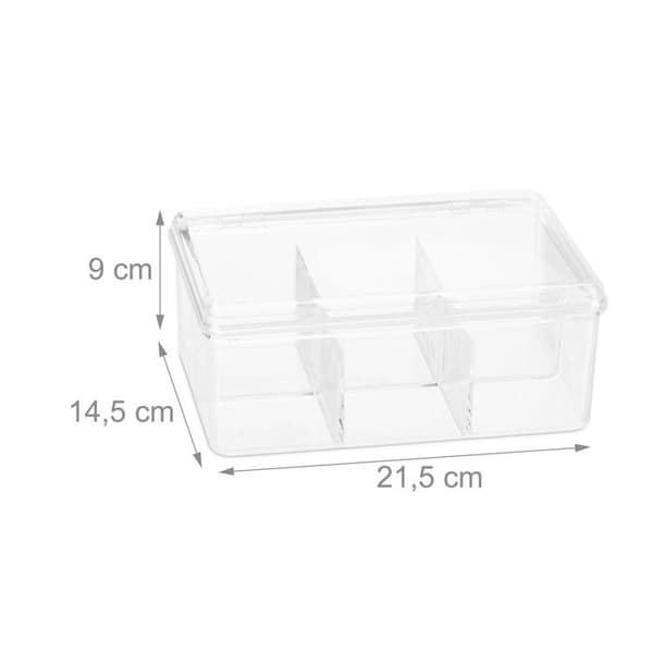 Relaxdays teask, ask, 90 tepåsar, lock, 6 fack, HxBxD: 9 x 21,5 x 14,5 cm, transparent