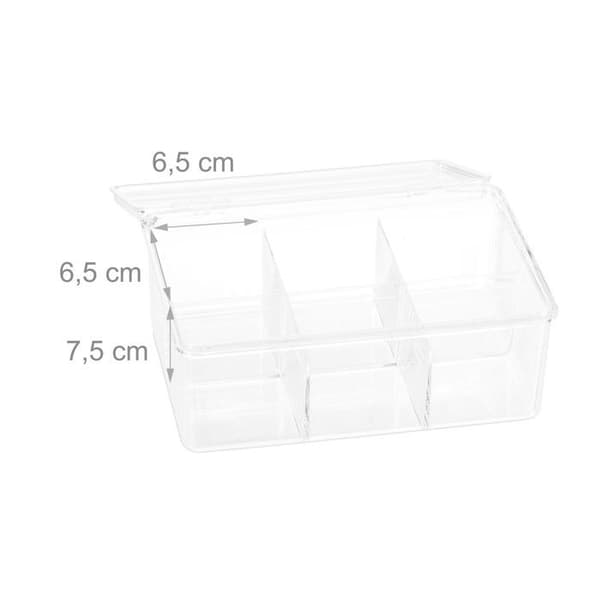 Relaxdays teask, ask, 90 tepåsar, lock, 6 fack, HxBxD: 9 x 21,5 x 14,5 cm, transparent