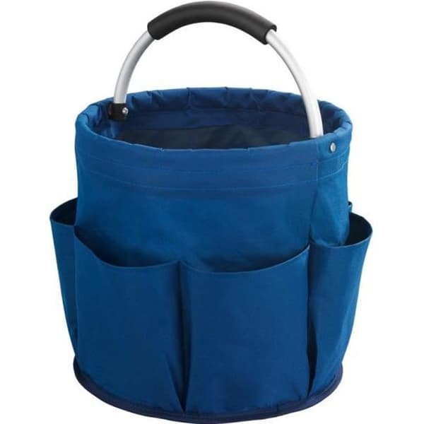 WENKO Förvaringskorg för rengöringsmedel, 6 fack, hopfällbar med bärhandtag, polyester, ø28x54 cm, blå