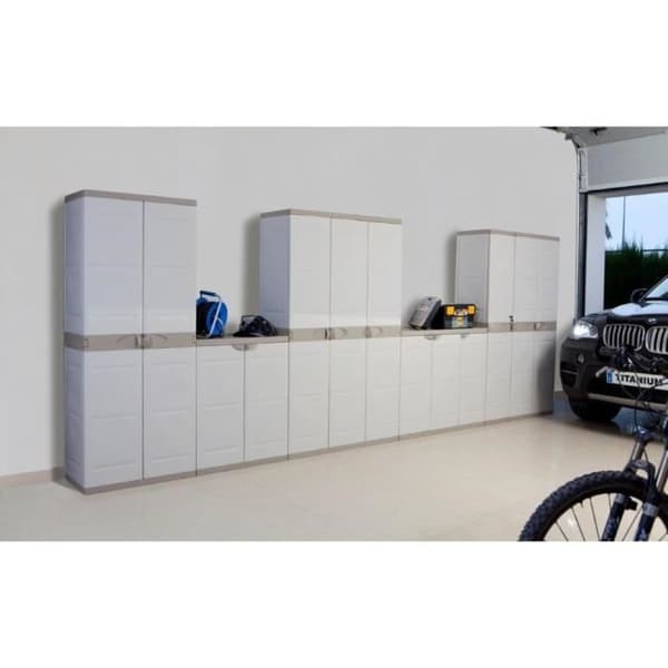 TITANIUM PLASTIKEN 2-dörrar garderob med hyllor och garderob W70 x D44 x H176 cm Beige och Taupe TITANIUM inomhus / utomhus sortiment
