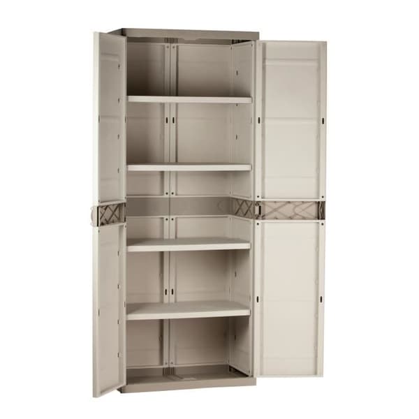 TITANIUM PLASTIKEN Högskåp med 2 dörrar med hyllor 70 x 44 x 176 cm Beige och Taupe TITANIUM inomhus och utomhus sortiment
