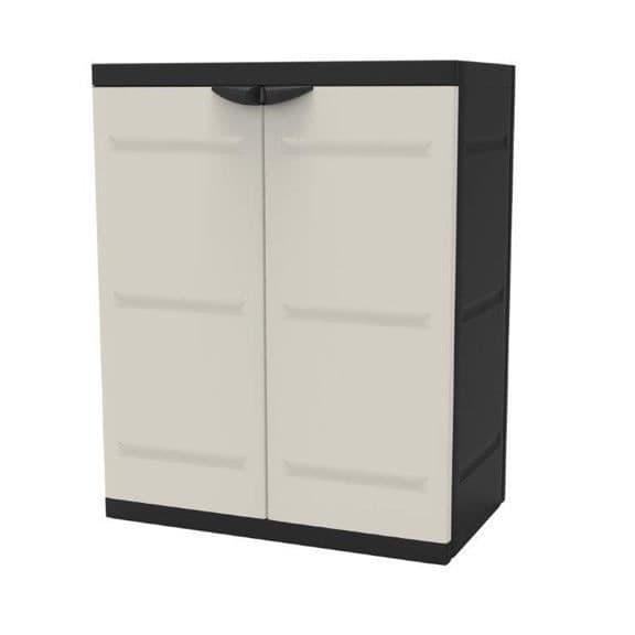TITANIUM PLASTIKEN Låg skåp 2 dörrar med hyllor W70 x D44 x H88 cm Beige och svart TITANIUM sortiment inomhus / utomhus