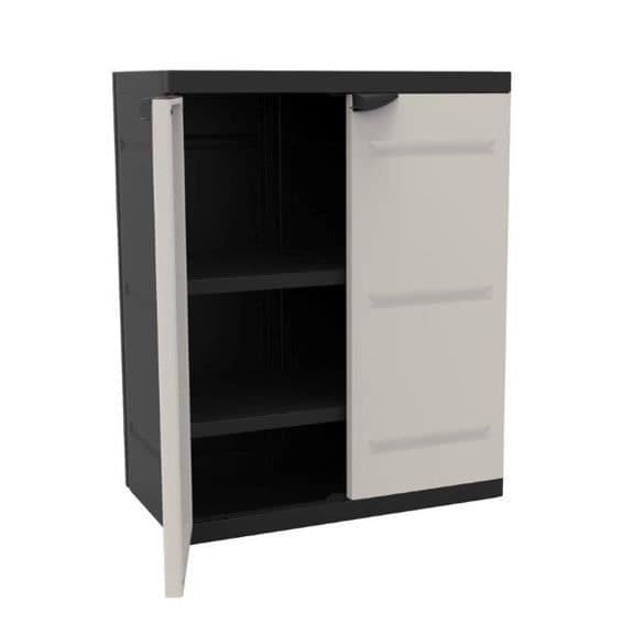 TITANIUM PLASTIKEN Låg skåp 2 dörrar med hyllor W70 x D44 x H88 cm Beige och svart TITANIUM sortiment inomhus / utomhus