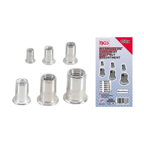 Sortiment av aluminiumnitmuttrar 150 st