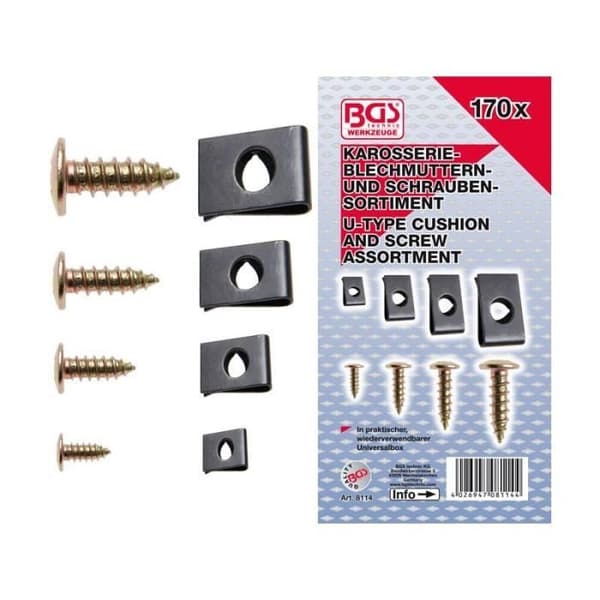 Sortiment av häftklamrar med skruvar - Ej specificerat - 170 delar - 40 skruvar 3x8 mm - 85 vingspetsar - 320 g