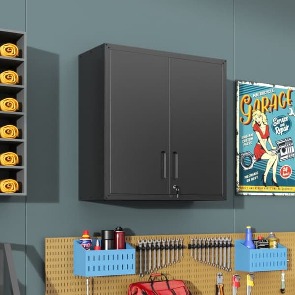 Vægskab i metal med dørlås og hylde, robust og miljøvenlig, ideel til garage, værksted og kontor, uden træ og formaldehyd, 77×75×30 cm