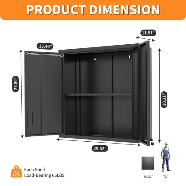 Vægskab i metal med dørlås og hylde, robust og miljøvenlig, ideel til garage, værksted og kontor, uden træ og formaldehyd, 77×75×30 cm