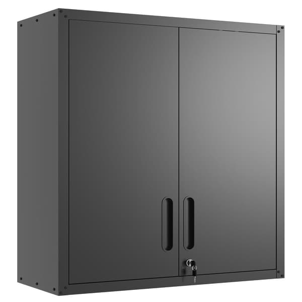 Vægskab i metal med dørlås og hylde, robust og miljøvenlig, ideel til garage, værksted og kontor, uden træ og formaldehyd, 77×75×30 cm
