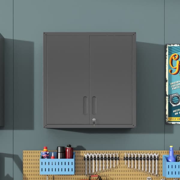 Väggskåp i metall med dörrlås och hylla, robust och miljövänligt, perfekt för garage, verkstad och kontor, utan trä och formaldehyd, 77×75×30 cm