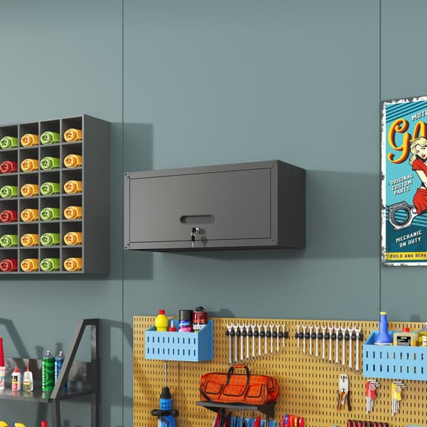 Væghængt metalskab med aflåselig dør, stålværktøjsskab til garage, kælder, værksted og køkken, 34,5×75×30 cm