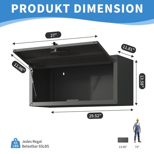 Væghængt metalskab med aflåselig dør, stålværktøjsskab til garage, kælder, værksted og køkken, 34,5×75×30 cm