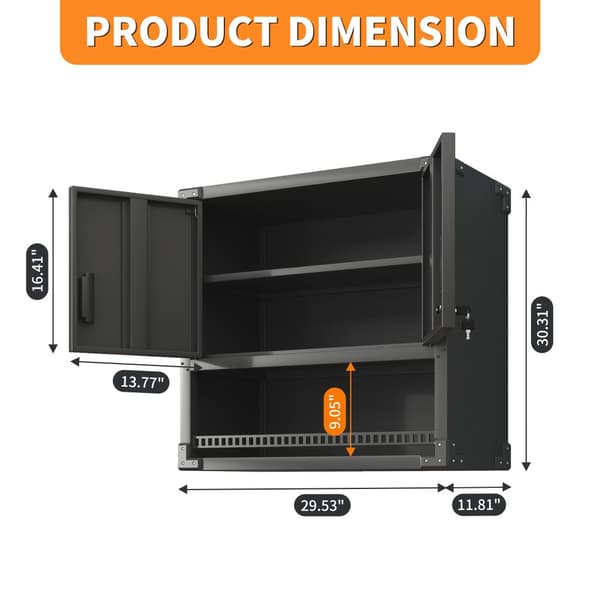 Väggmonterat verktygsskåp i metall med dörr och hylla, låsbart väggskåp för garage, verkstad och kontor, miljövänligt och robust, 77×80×30 cm