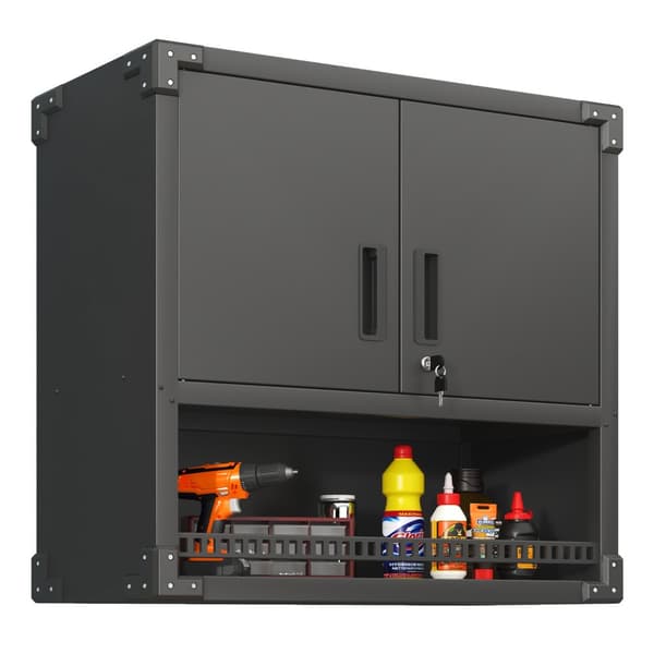 Väggmonterat verktygsskåp i metall med dörr och hylla, låsbart väggskåp för garage, verkstad och kontor, miljövänligt och robust, 77×80×30 cm
