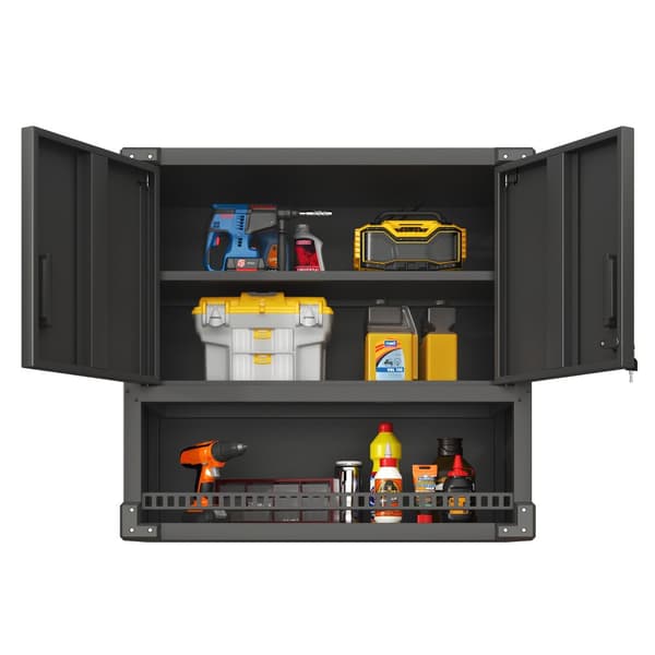 Väggmonterat verktygsskåp i metall med dörr och hylla, låsbart väggskåp för garage, verkstad och kontor, miljövänligt och robust, 77×80×30 cm