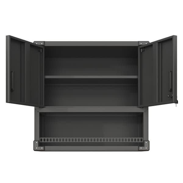 Väggmonterat verktygsskåp i metall med dörr och hylla, låsbart väggskåp för garage, verkstad och kontor, miljövänligt och robust, 77×80×30 cm
