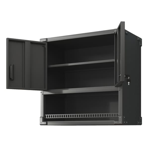 Väggmonterat verktygsskåp i metall med dörr och hylla, låsbart väggskåp för garage, verkstad och kontor, miljövänligt och robust, 77×80×30 cm