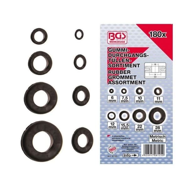 Sortiment av genomföringar - Gummi - 180 stycken - Kabelskydd - Diverse borrning Ø - 220 g