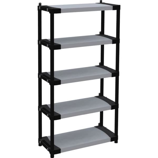 Plasthylla - TOOD - 5 hyllplan - Belastning 80 kg - 80x40x171 cm - Svart/grå