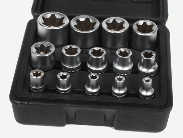 Torx fatningssæt 1/2", 3/8", 1/4" E4-E24 14 stk.