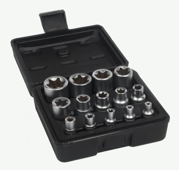 Torx fatningssæt 1/2", 3/8", 1/4" E4-E24 14 stk.