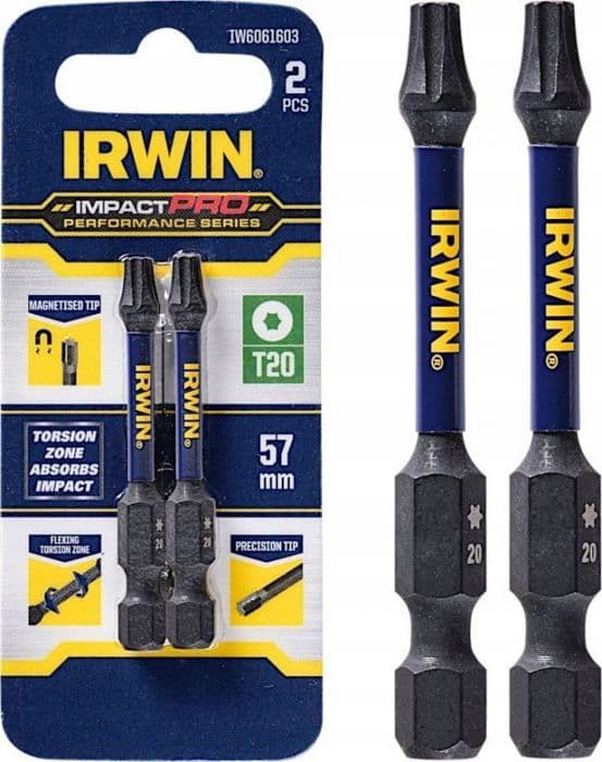 Cle torx - cle manlig stjärna Irwin - IW6061603 PW - IMPACT PRO PERF 57MM T20 2PK