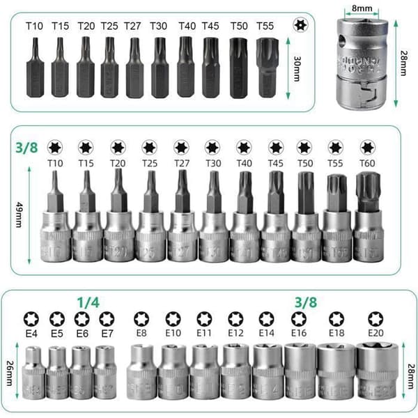 Torx-hylsnycklar - Ospecificerad - 34 delar - Svart - Verktyg av hög kvalitet - Stål
