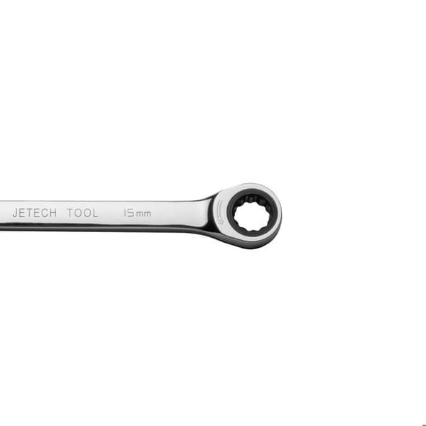 Kombinationsnyckel med spärr - Jetech - 15mm - Cr-V stål - Polerad kromfinish - 12 punkter