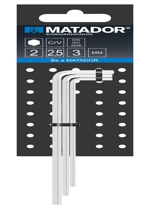 Cle allen - cle a 6 pans - cle male hexagonale Matador - 0441 9031 - tête sphérique 6 pans longue de minis - 2/2,5/3 mm