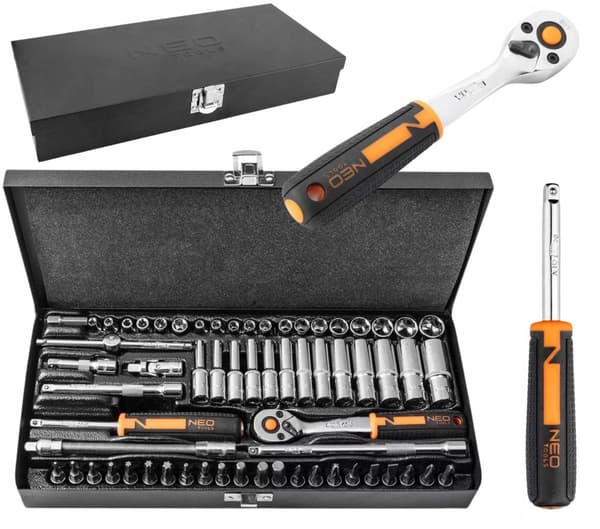 NEO Hylsnycklar 1/4"", set med 63 delar