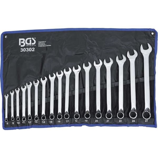 Kombinationsnyckelsats - BGS - 30302 - Krom-vanadinstål - 12 punkter - 17 delar