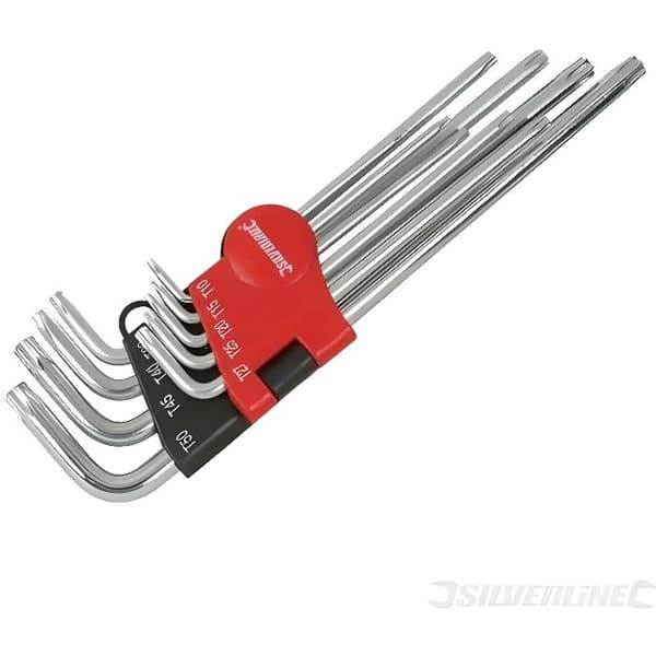 Set med 9 Torx Expert-nycklar - SILVERLINE - T10-T50 i härdat kromvanadinstål