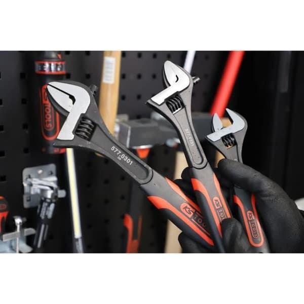 Spel av 3 skiftnycklar - KS TOOLS - 577.0199 - Skiftnycklar med bi-material handtag - 8" - 10" - 12"