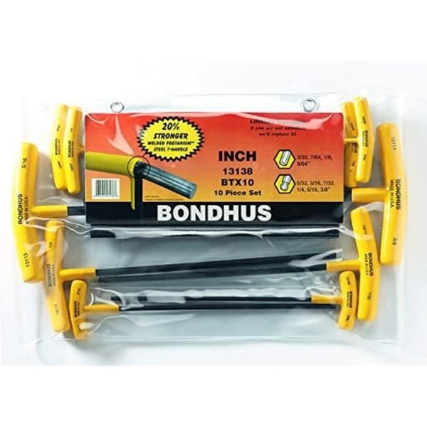 Bondhus T-handtag Bits med sexkantshuvud btx10, tum, 10 stycken, - 13138