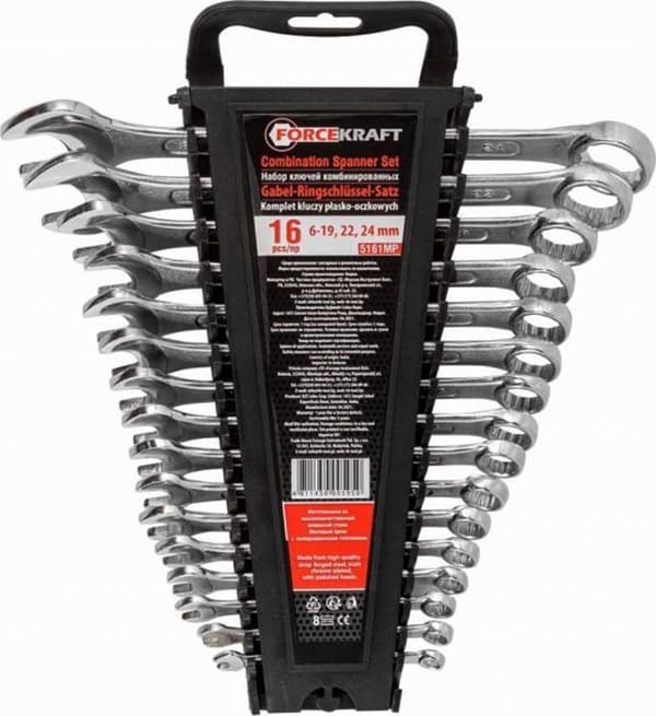 Forcekraft - FK-5161 MP - Blandade nycklar, 16-delarsset (6- 19, 22, 24 mm) i plastställ.