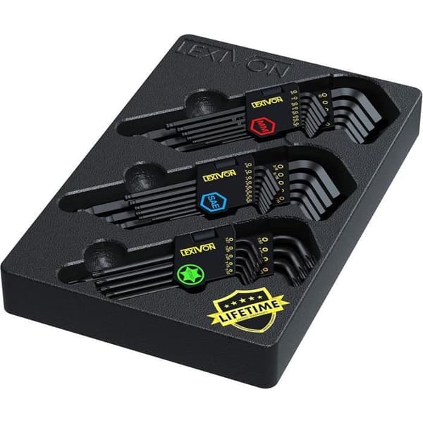 LEXIVON Set med 35 Metriska Insexnycklar Hexagonal Torx och SAE, Långhandtag Insexnyckel Hanhål