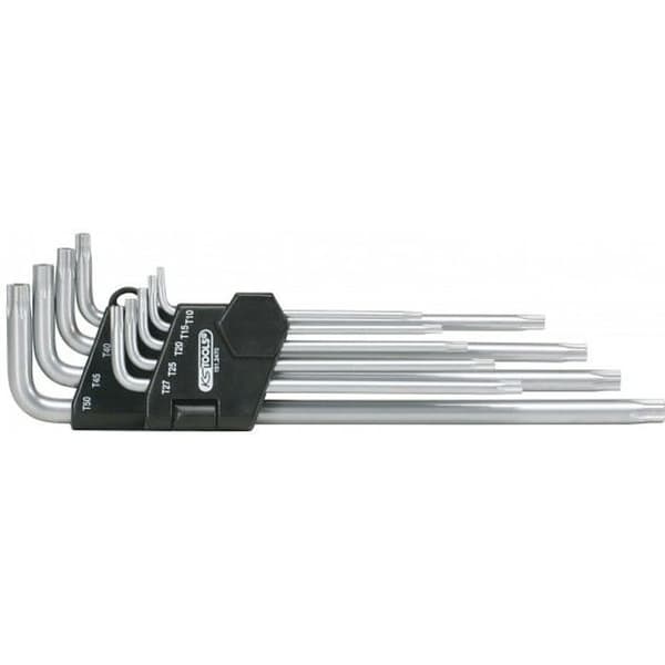 Set med 9 extra långa borrade TORX 5-punkts hannycklar - KSTOOLS - 151.2470 - TS10 till TS50