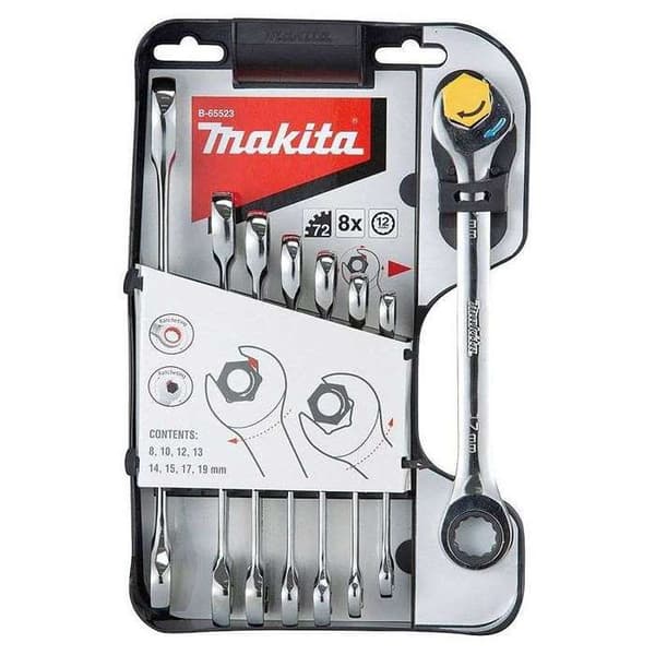 Mixnyckelset - MAKITA - B-65523 - Snabbt åtdragning - 15° lutande käftar - 72 tänder