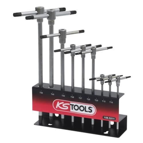 Set med KS TOOLS skiftnycklar - T-handtag - På metalldisplay - 9 st - 158.5211
