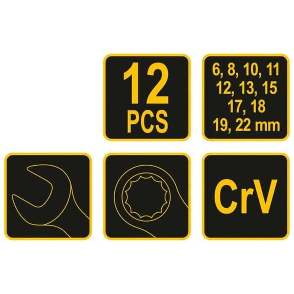 VOREL Kombinyckelsats, 12 st, 6-22 mm