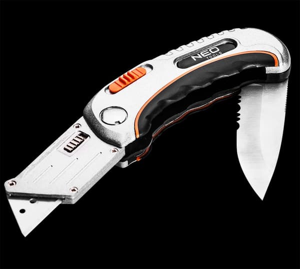 Universal fällkniv, trapetsformad kniv + kniv, nylonfodral + 5 Neo blad