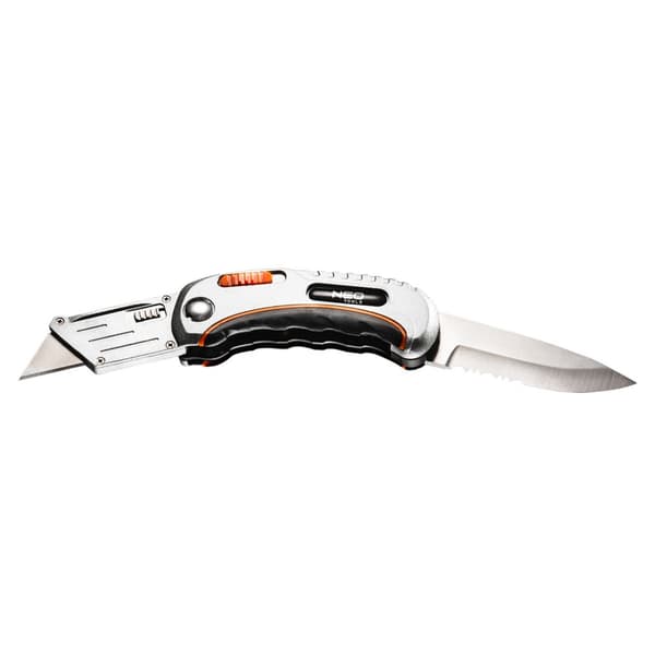 Fällbar brukskniv, trapetsformad kniv + kniv, nylonfodral + 5 Neo blad