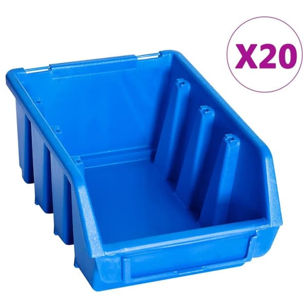 vidaXL stabelbare opbevaringskasser 20 dele plastik blå