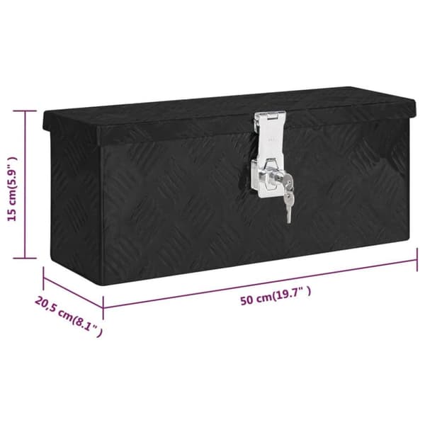 vidaXL Oppbevaringsboks svart 50x15x20,5 cm aluminium