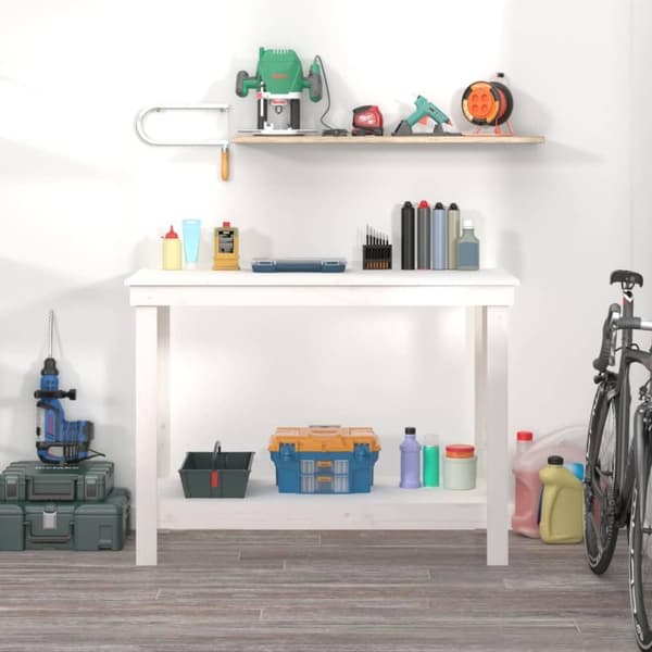 vidaXL arbejdsbord 110x50x80 cm massivt fyrretræ hvid