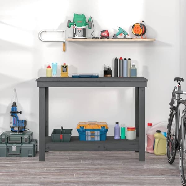 vidaXL arbejdsbord 110x50x80 cm massivt fyrretræ grå
