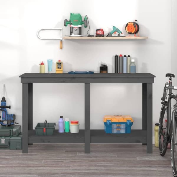 vidaXL arbejdsbord 140x50x80 cm massivt fyrretræ grå
