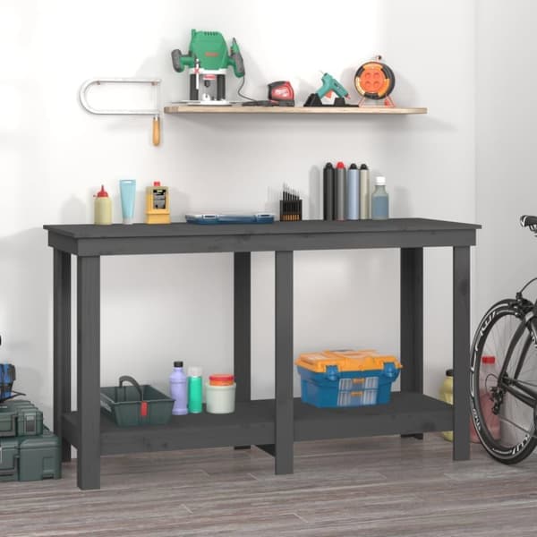 vidaXL arbejdsbord 140x50x80 cm massivt fyrretræ grå