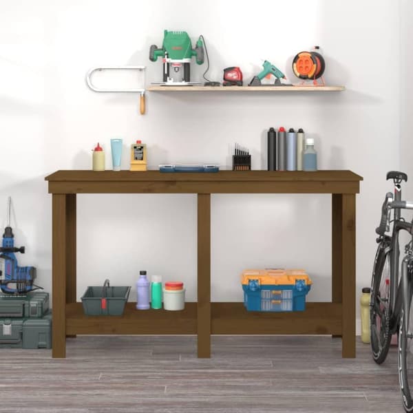 vidaXL Työpenkki hunajanruskea 140x50x80 cm täysi mänty